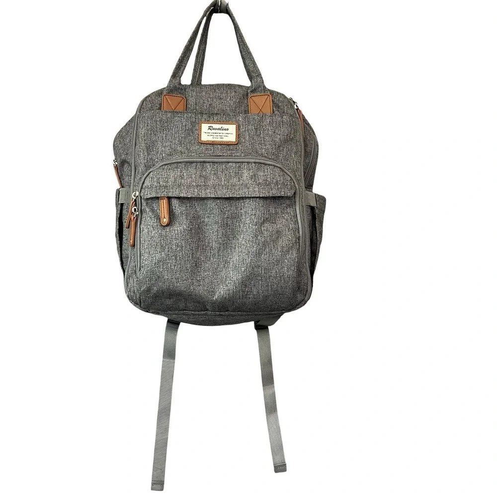 Ruvalino Baby Diaper Bag Backpack Gray Unisex Zip Compartments Multi-Pockets